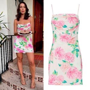 AFRM Kamala Dress White with Pink Floral Pattern